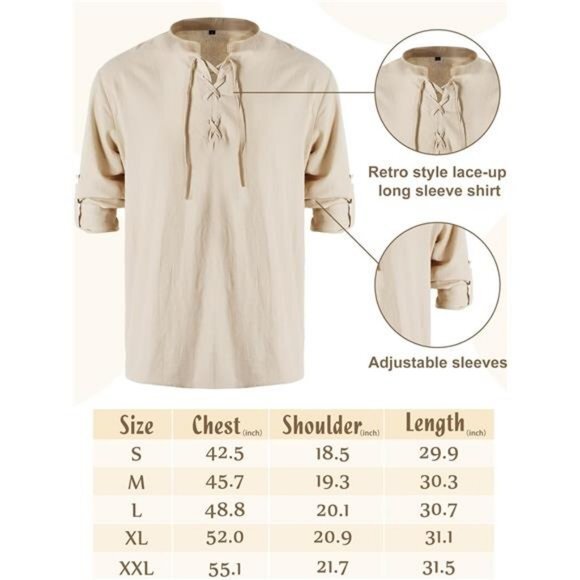 Men's Halloween Renaissance Costume Set Medieval Pirate Shirt Ankle Pants Viking - Picture 6 of 6